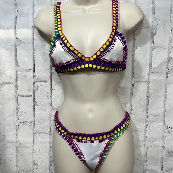 KIINI Other - Kiini Yaz Bikini Top and Bottom Handmade Bohemian Bright Stitched Trim Boho